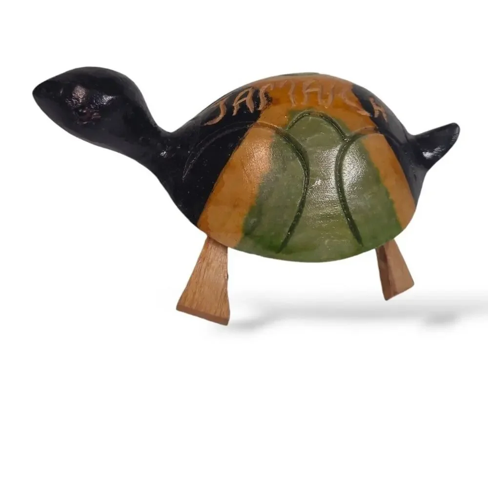 Jamaica Turtle Tortoise Wood Carving Handmade Green Black Brown Souvenir